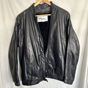 Wilsons Vintage 80's Women's Black Leather Moto Jacket Embossed Croc Size Small